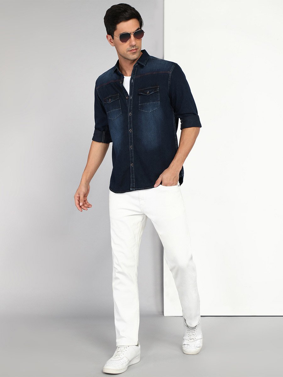 Men Blue Denim Casual Shirt