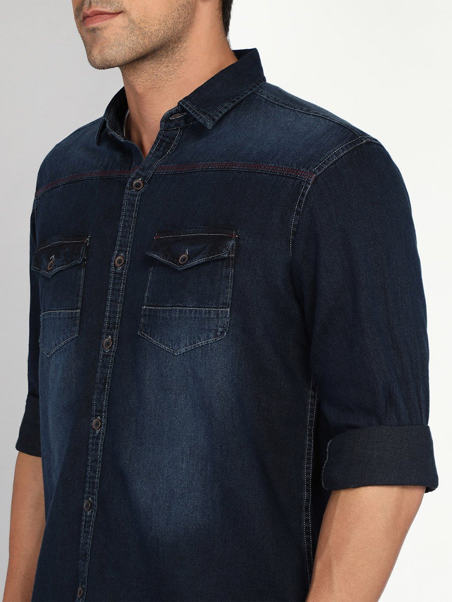 Men Blue Denim Casual Shirt
