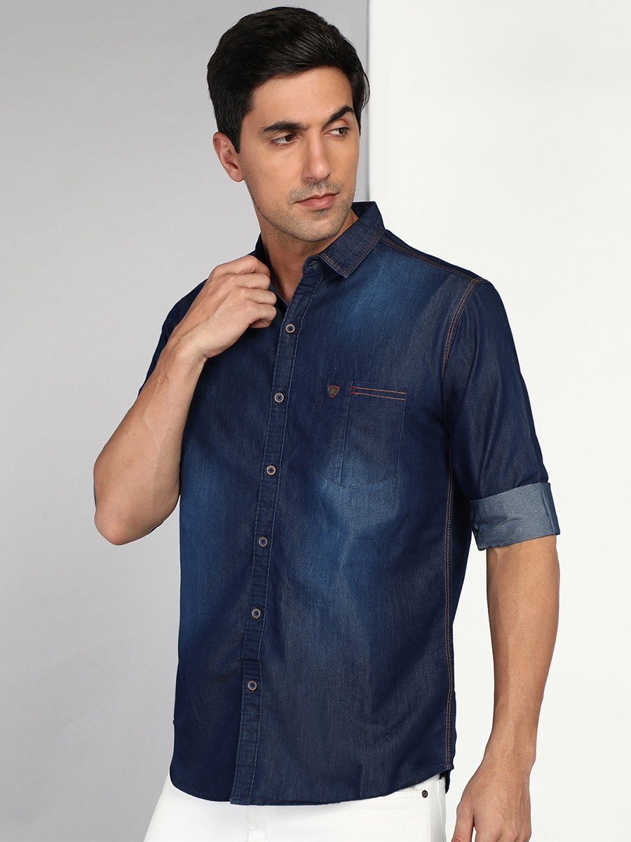 Men Slim Fit Blue Denim Shirt