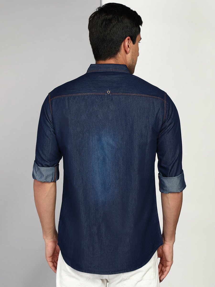 Men Slim Fit Blue Denim Shirt