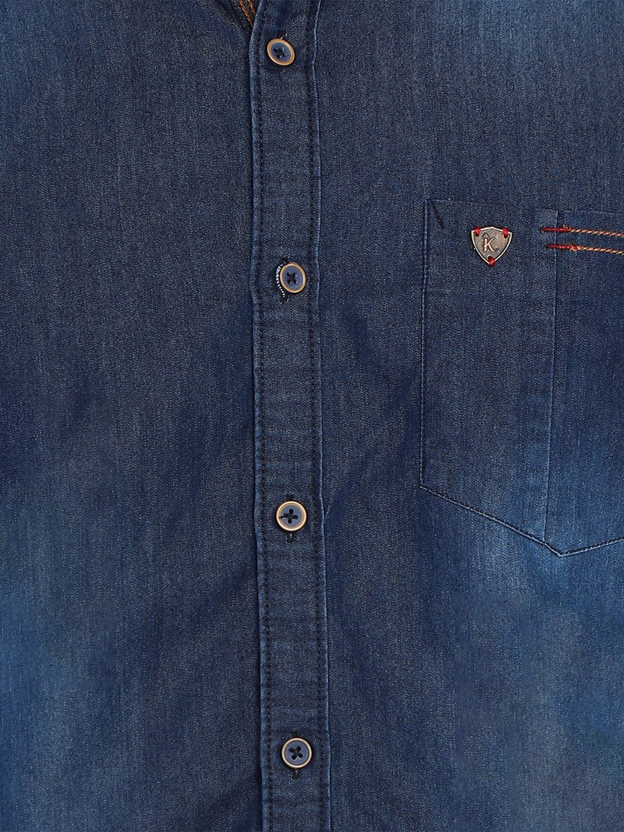Men Slim Fit Blue Denim Shirt