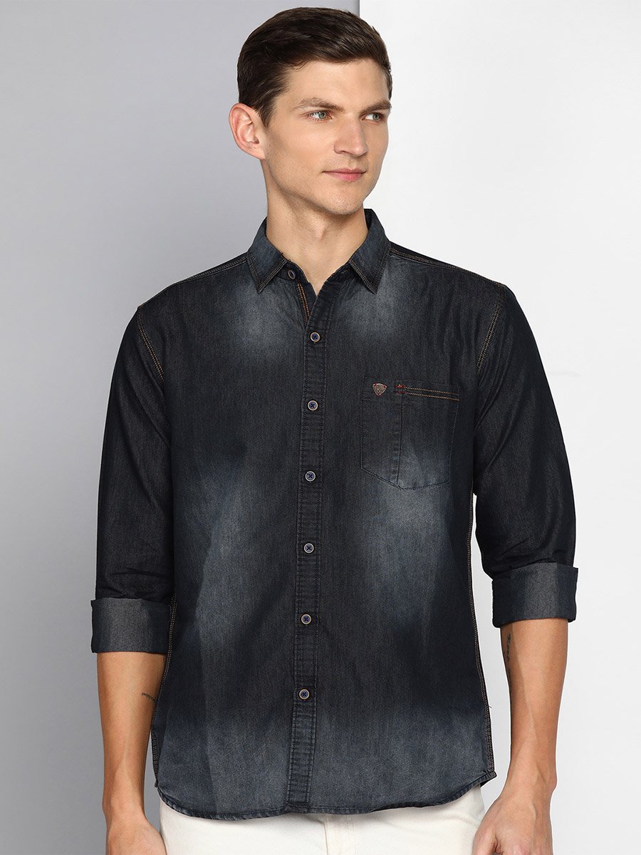 Men Black Faded Denim Shirt