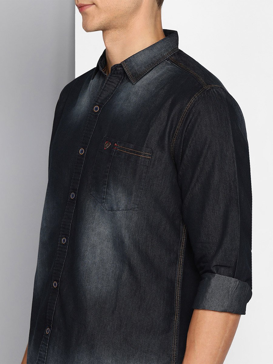 Men Black Faded Denim Shirt