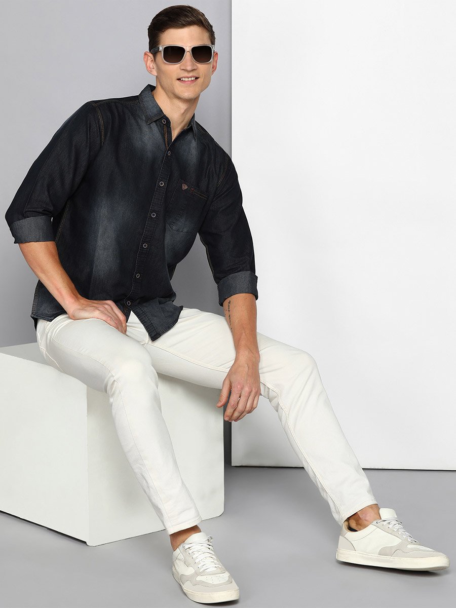 Men Black Faded Denim Shirt