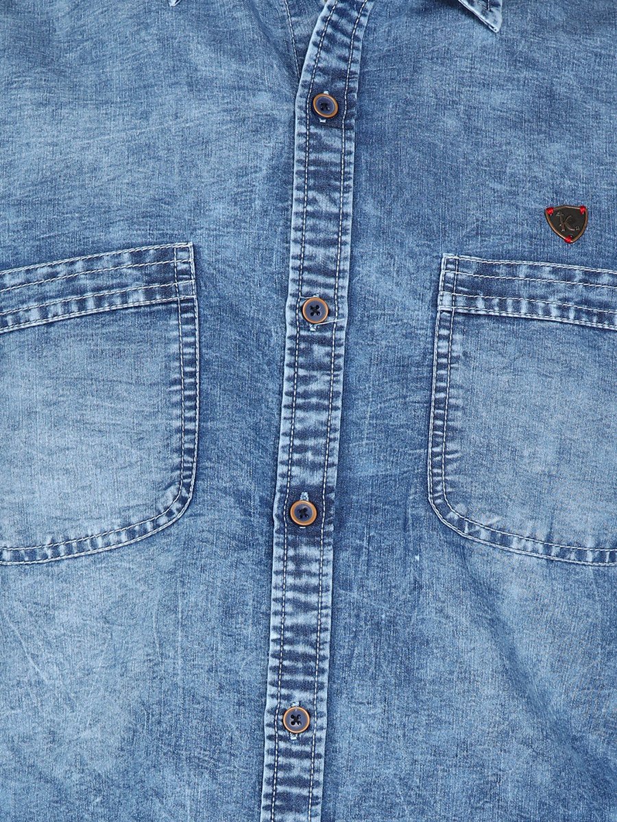 Men Blue Washed Denim Shirt