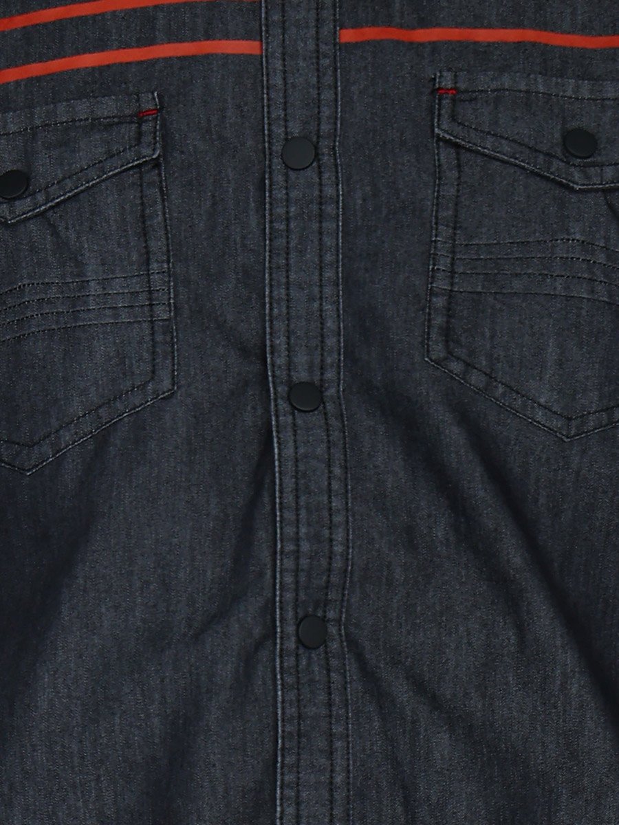 Men Black Denim Shirt with Stripe Detail