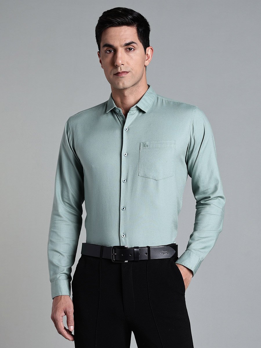 Men Green Slim Fit Formal Shirt