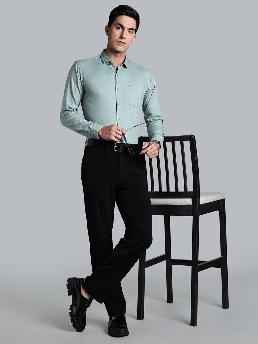 Men Green Slim Fit Formal Shirt