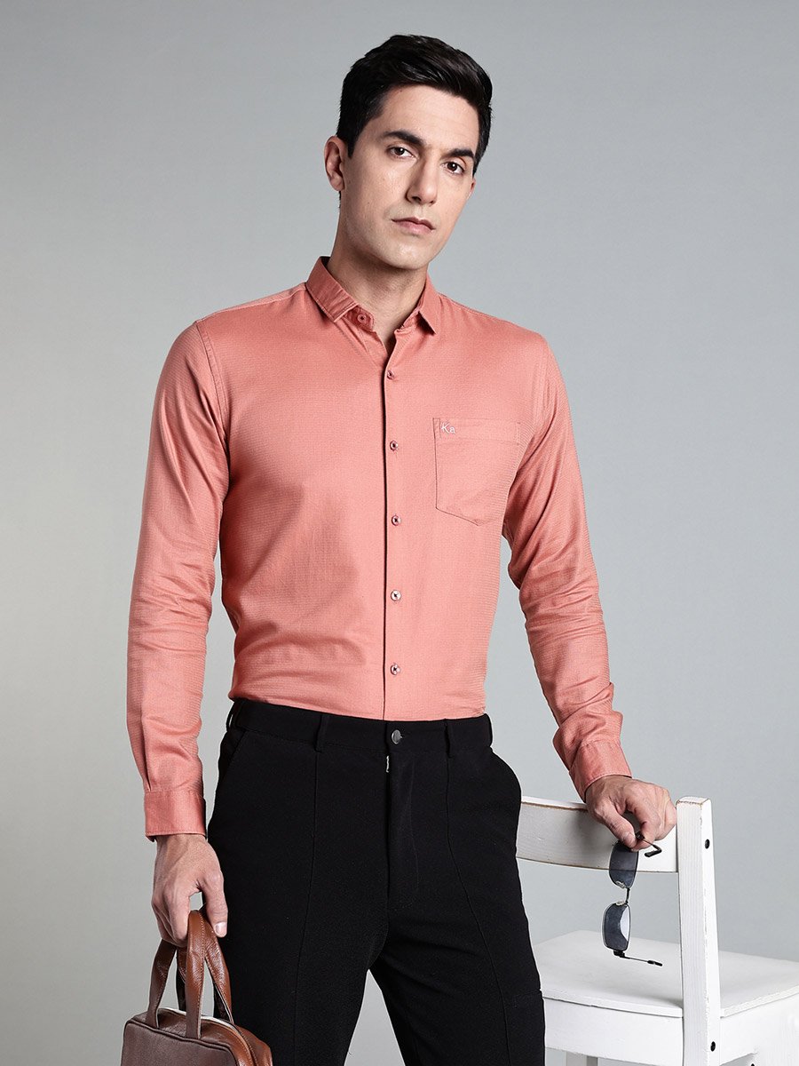 Men Peach Slim Fit Formal Shirt