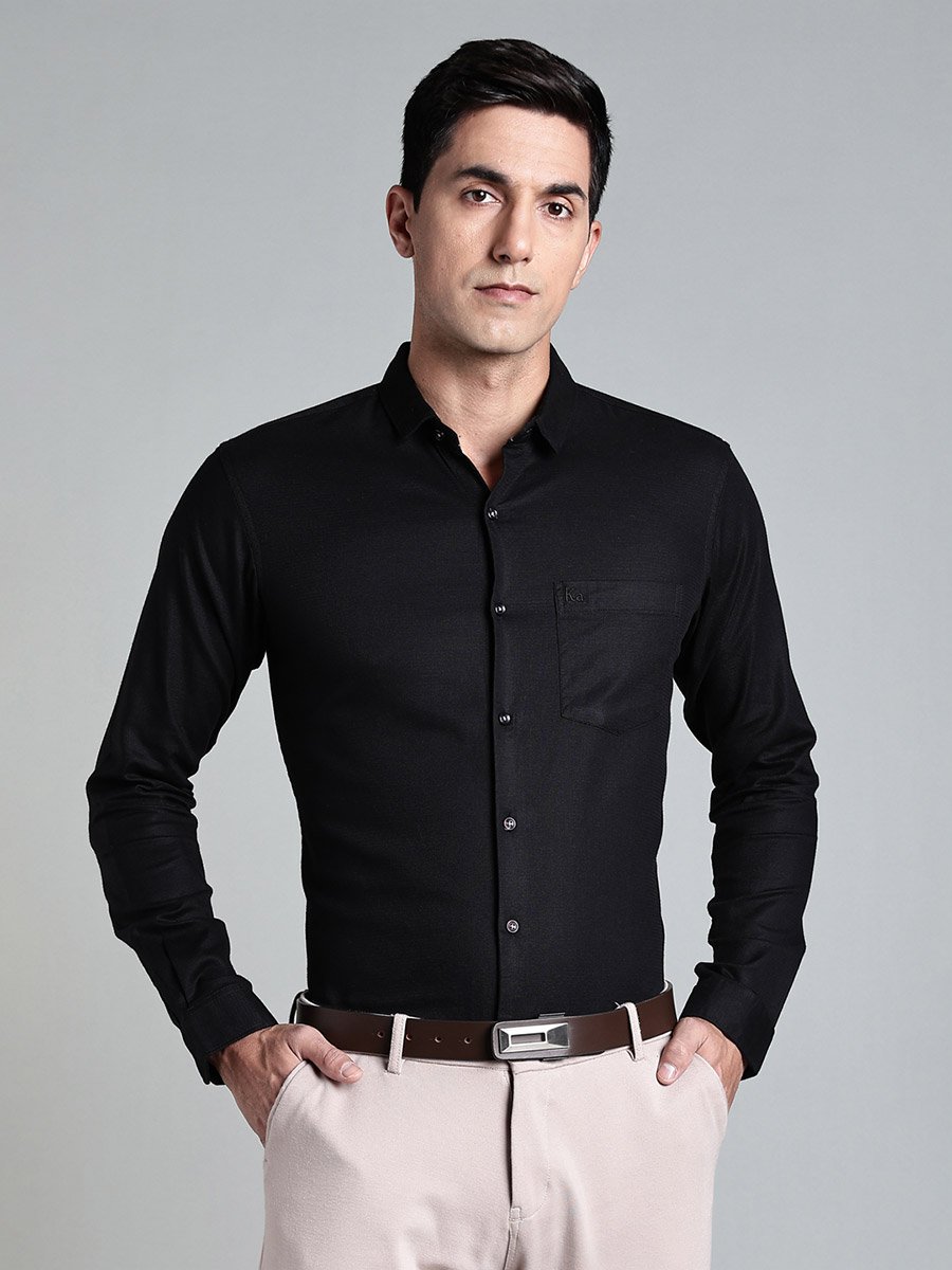 Men Black Plain Cotton Formal Shirt