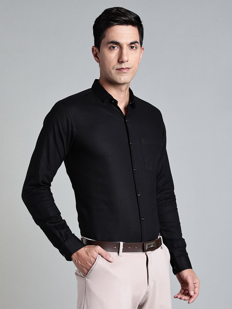 Men Black Plain Cotton Formal Shirt
