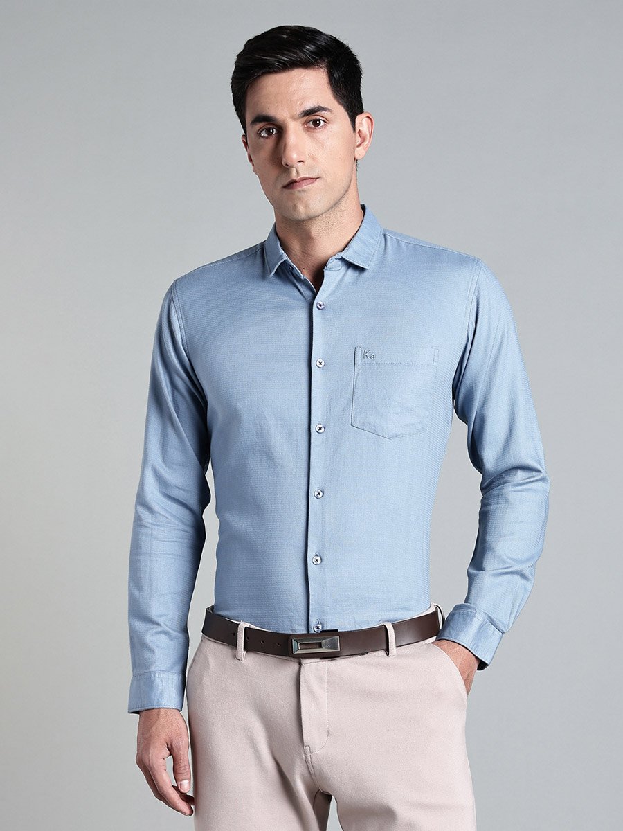 Men Light Blue Cotton Formal Shirt
