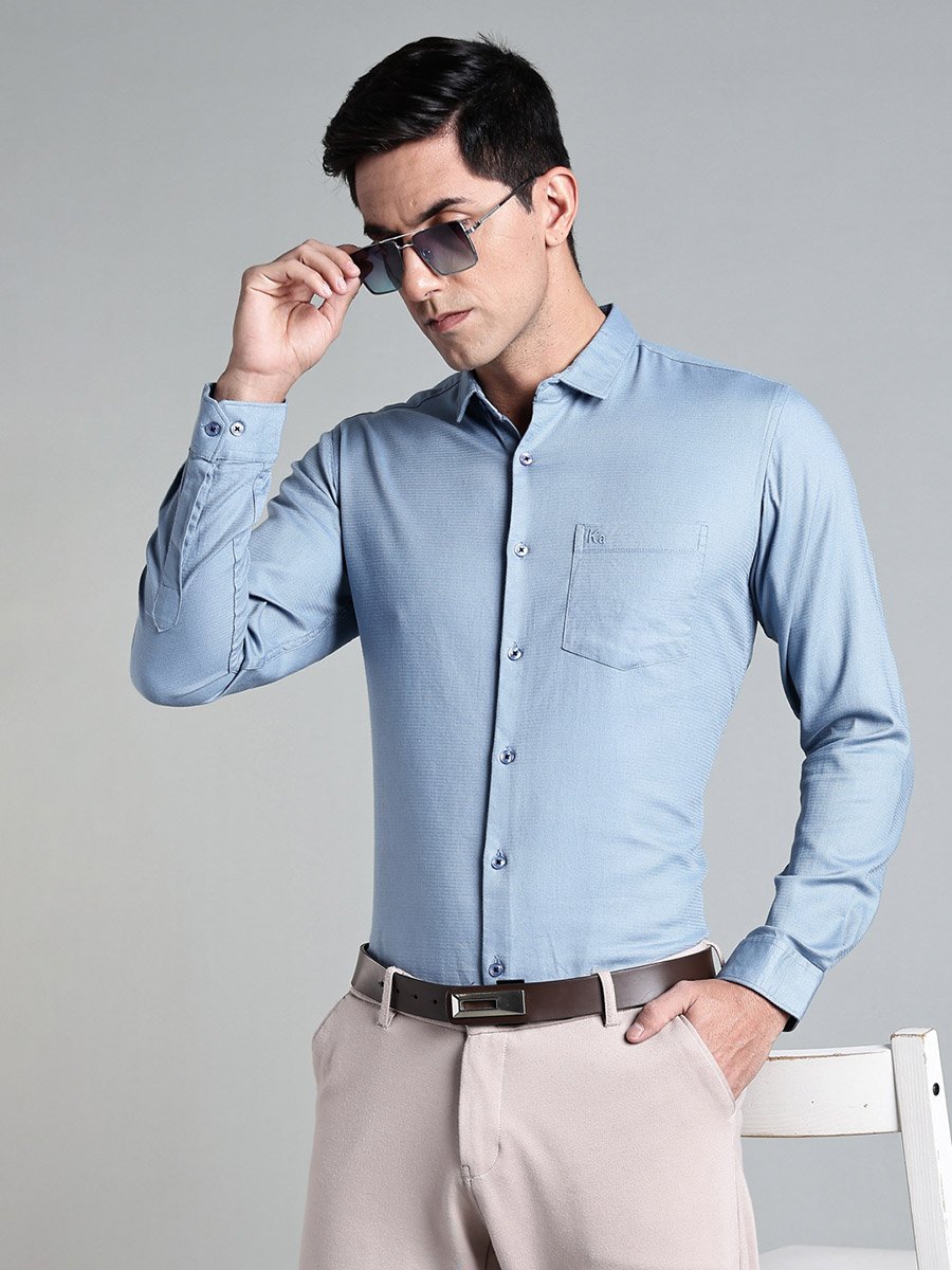 Men Light Blue Cotton Formal Shirt