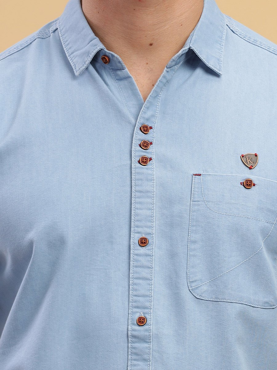 Men Light Blue Denim Short Sleeve Shirt