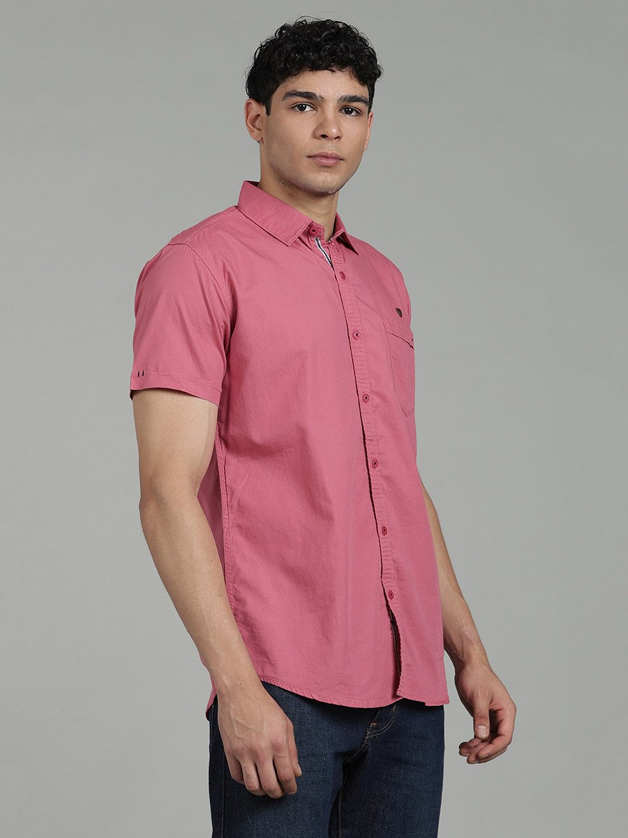 Men Pink Linen Blend Short Sleeve Shirt