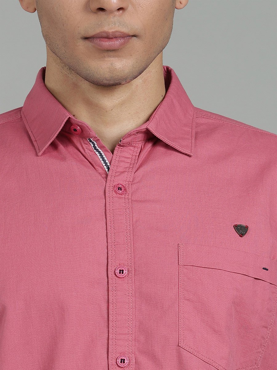 Men Pink Linen Blend Short Sleeve Shirt
