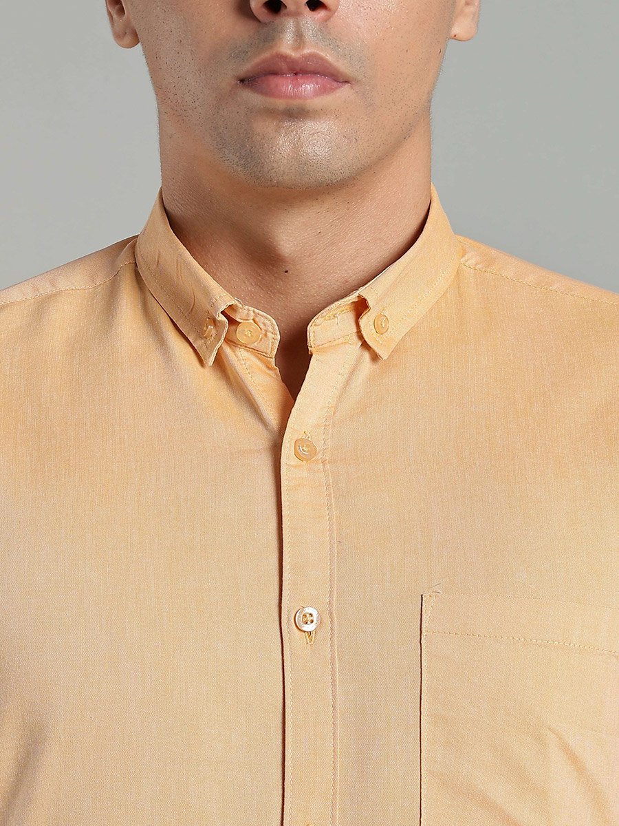 Men Yellow Short Sleeve Oxford Shirt 