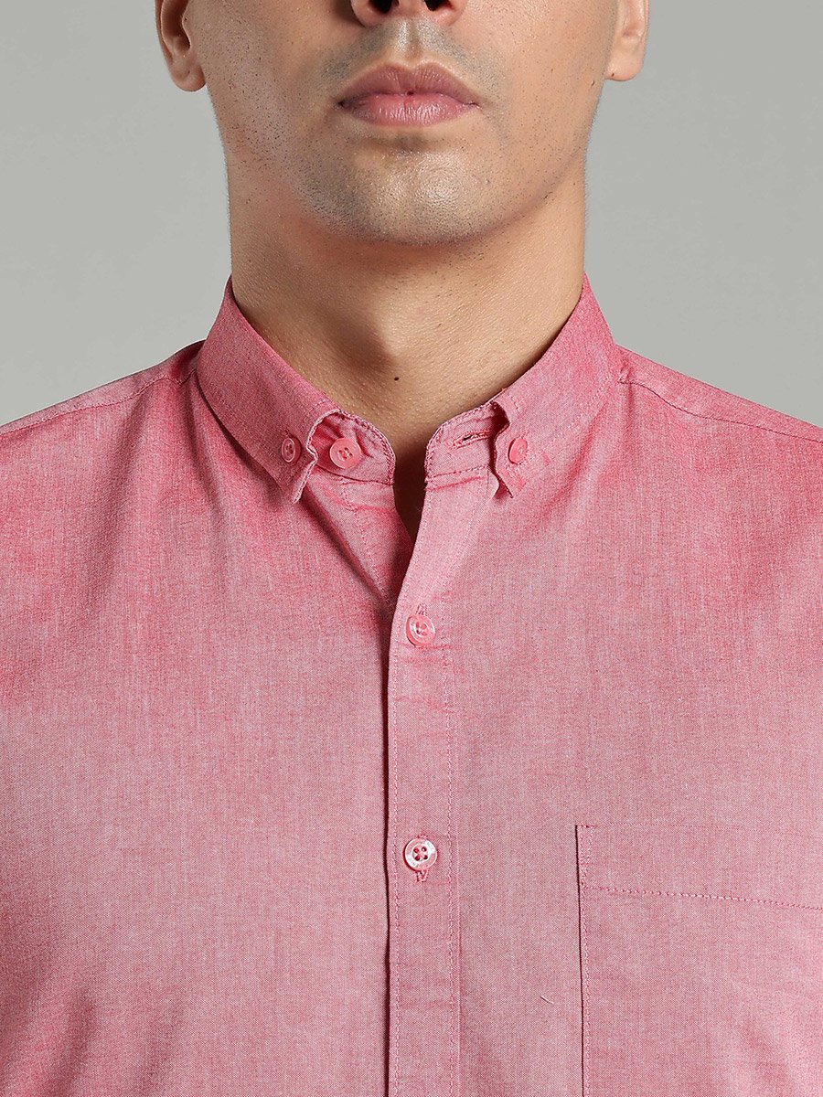 Men Pink Short Sleeve Oxford Shirt 