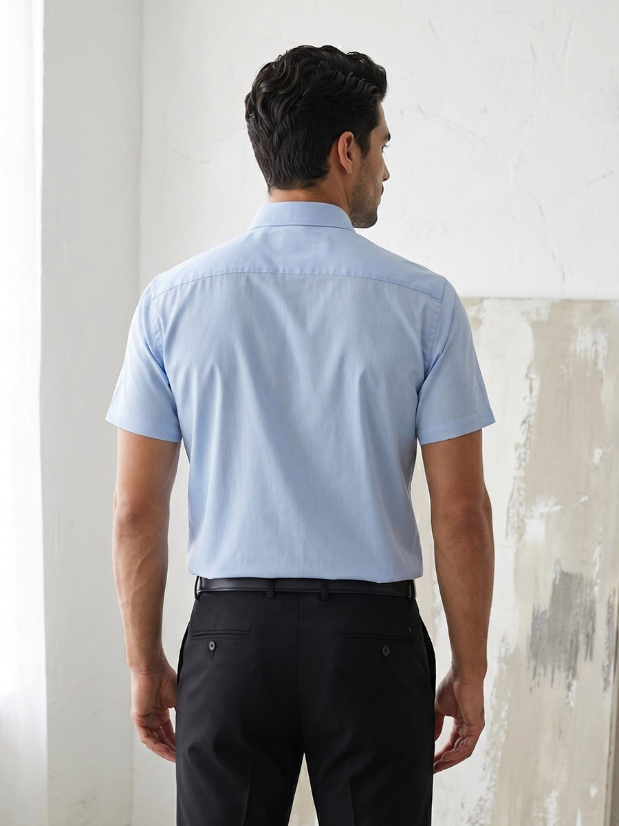 Men Blue Short Sleeve Oxford Shirt 