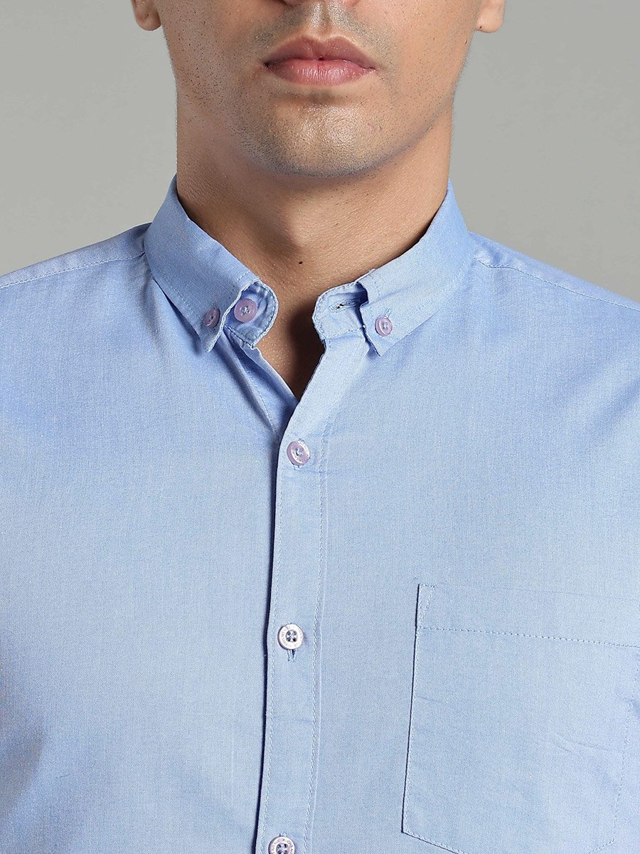 Men Blue Short Sleeve Oxford Shirt 