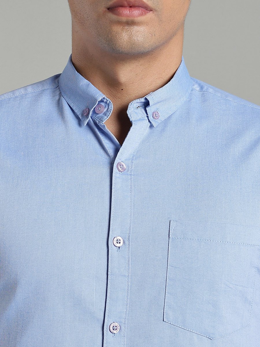 Men Blue Short Sleeve Oxford Shirt 