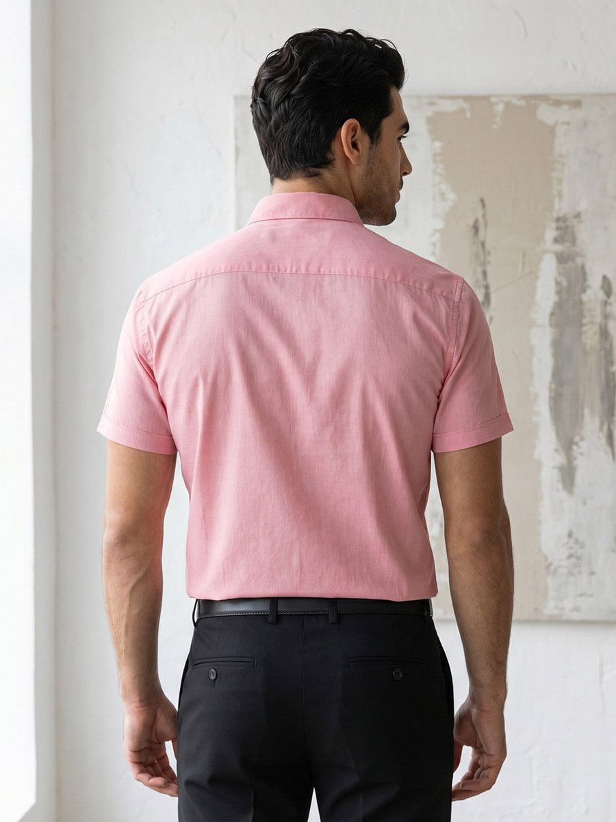 Men Pink Short Sleeve Oxford Shirt 