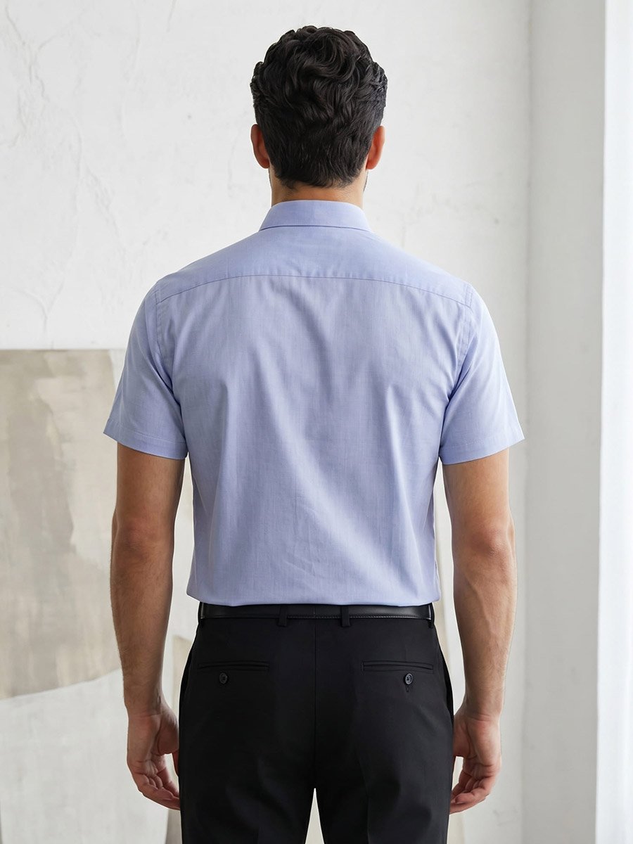 Men Blue Short Sleeve Oxford Shirt 