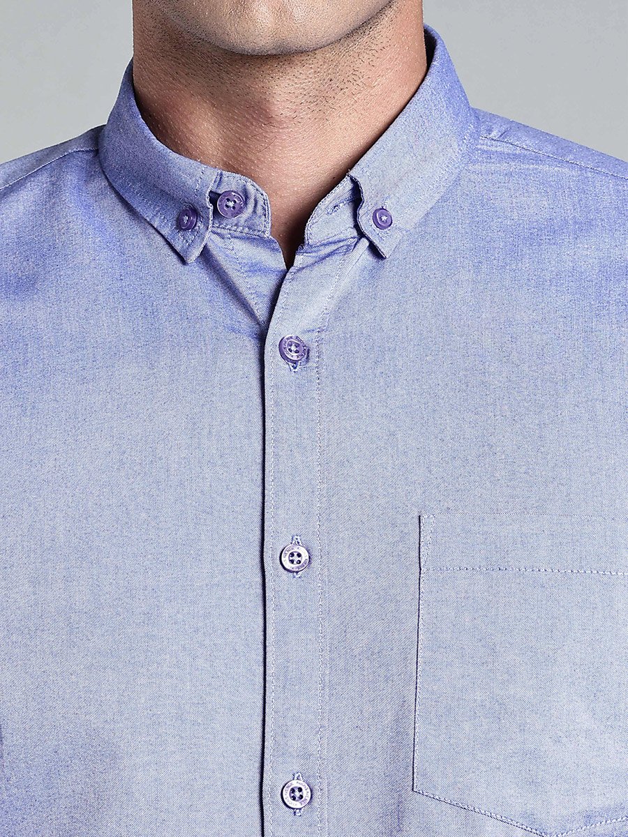Men Blue Short Sleeve Oxford Shirt 