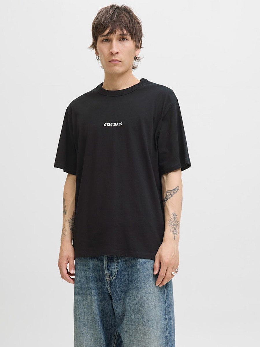 Black Minimal Print Crew Neck T-Shirt