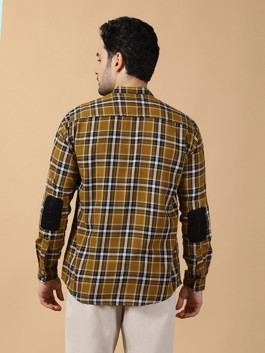 Men Checked Stand Collar Casual Shirt