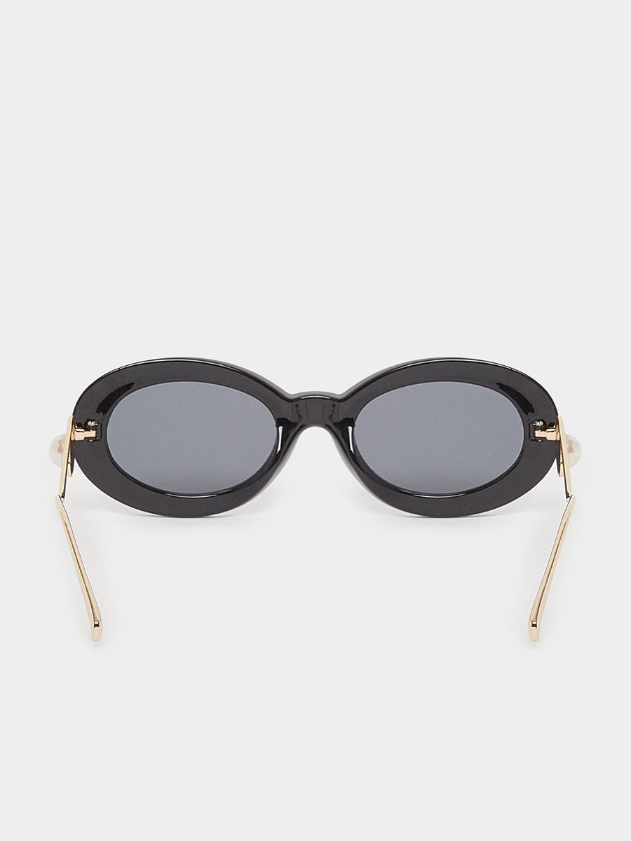 Black Oval Sunglasses with Pearl Detail