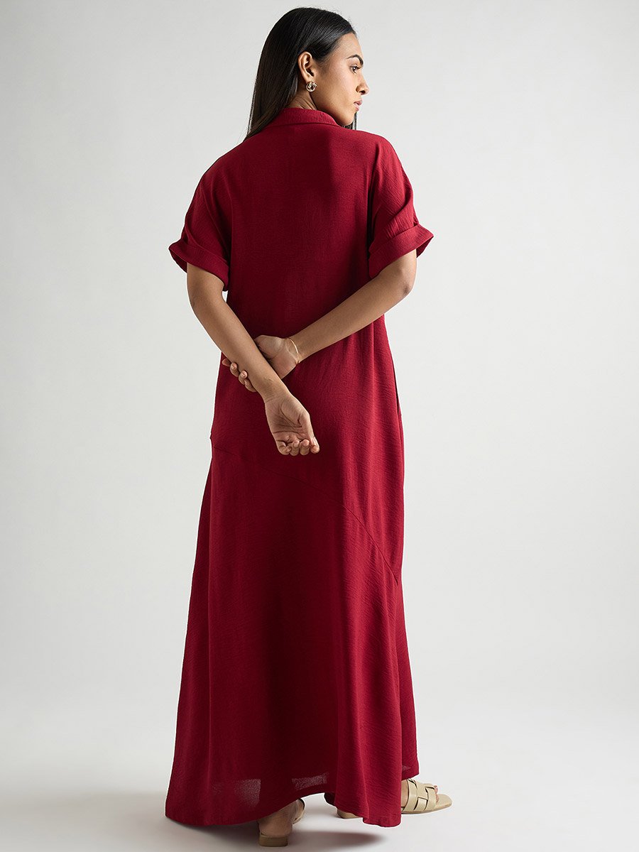 Women Deep Red A-Line Maxi Dress
