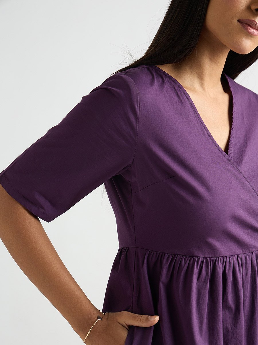 Women Deep Purple Poplin Tiered Maxi Dress