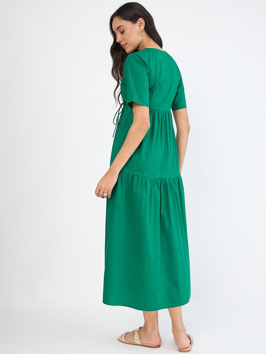 Women Green Wrap Maxi Dress