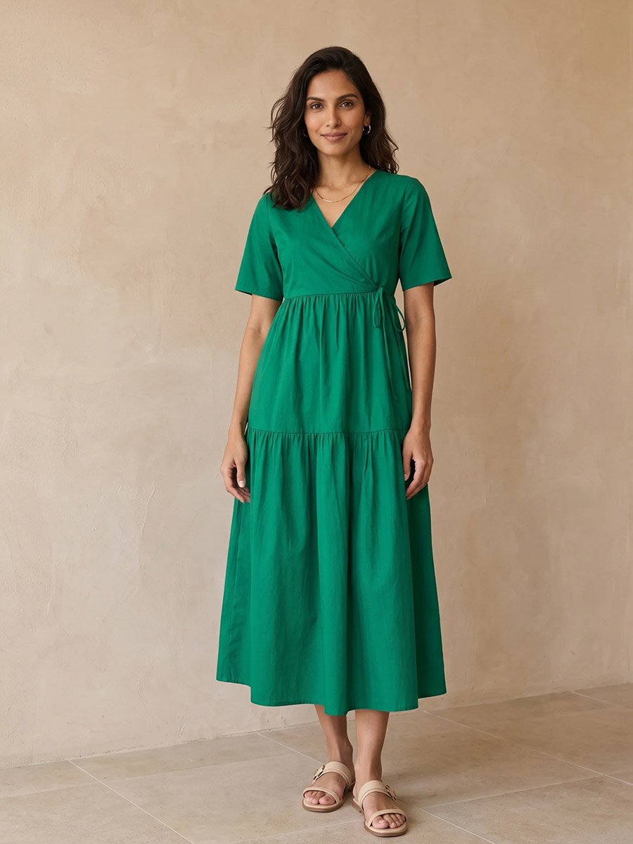 Women Green Wrap Maxi Dress