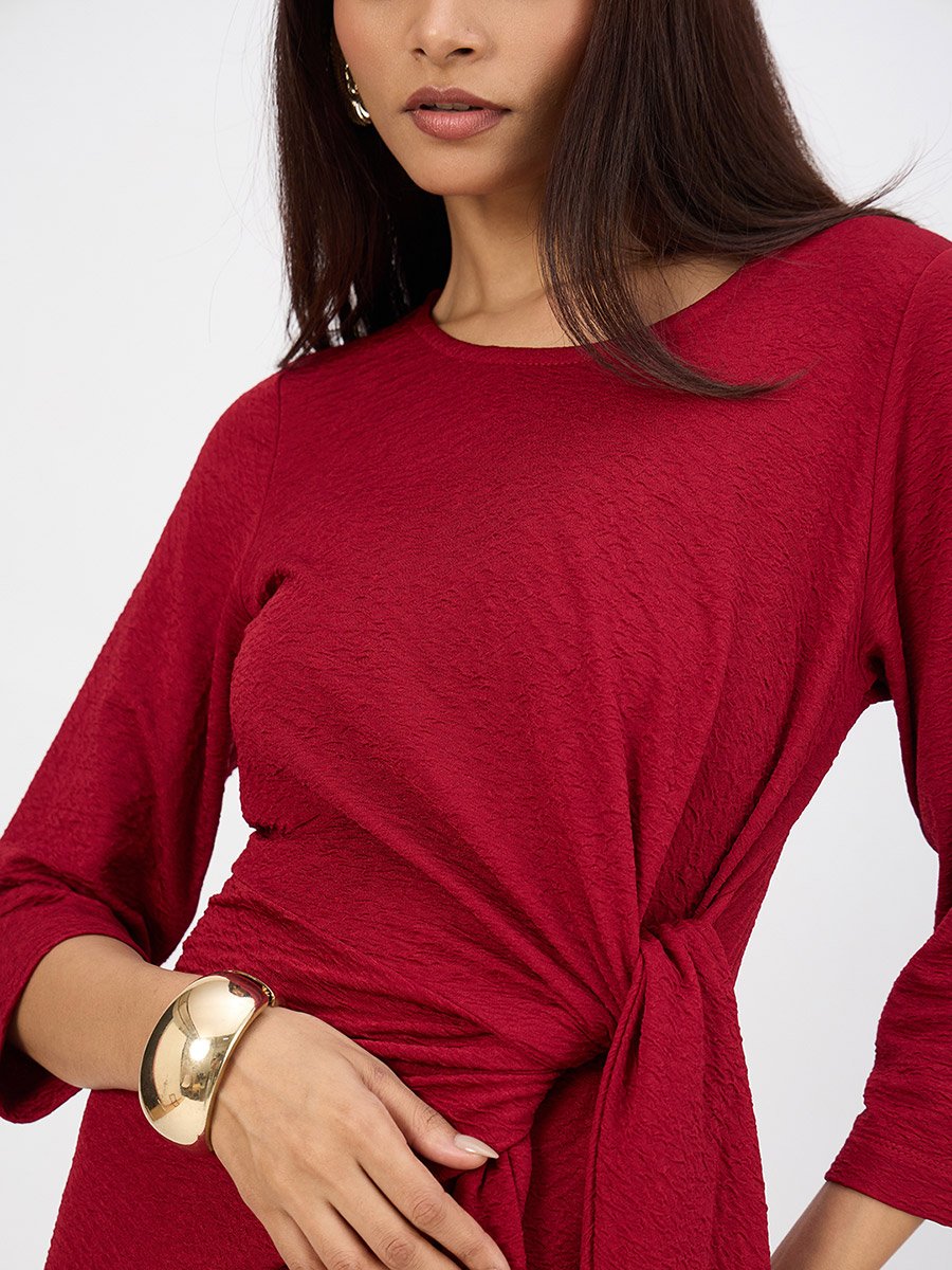 Women Deep Red Tie-Up Maxi Dress