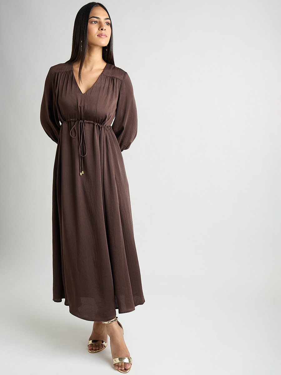 coffee brown satin dress SilkSilky Women's Silk Long Sleeve Mini Dress, Coffee / XL(14)