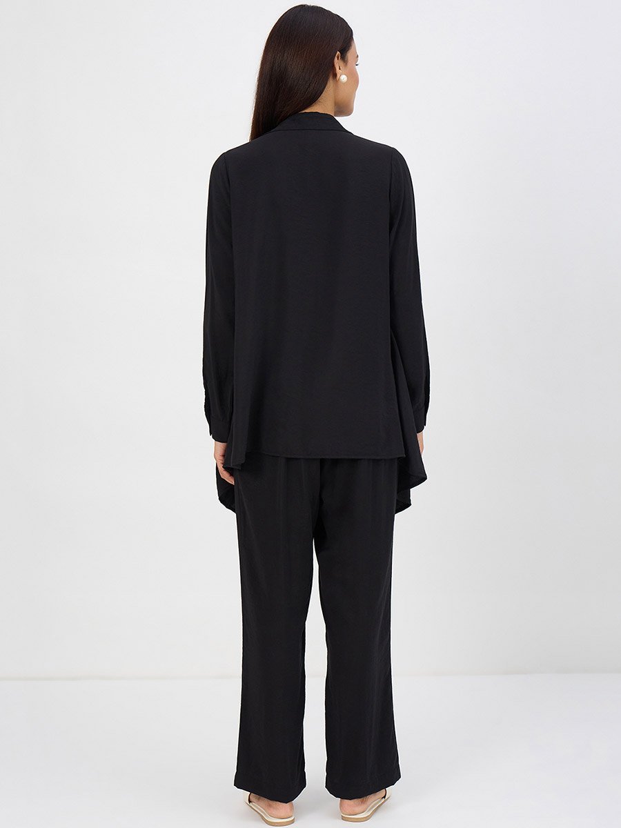 Women Black Asymmetric Top with Trousers Co-Ords