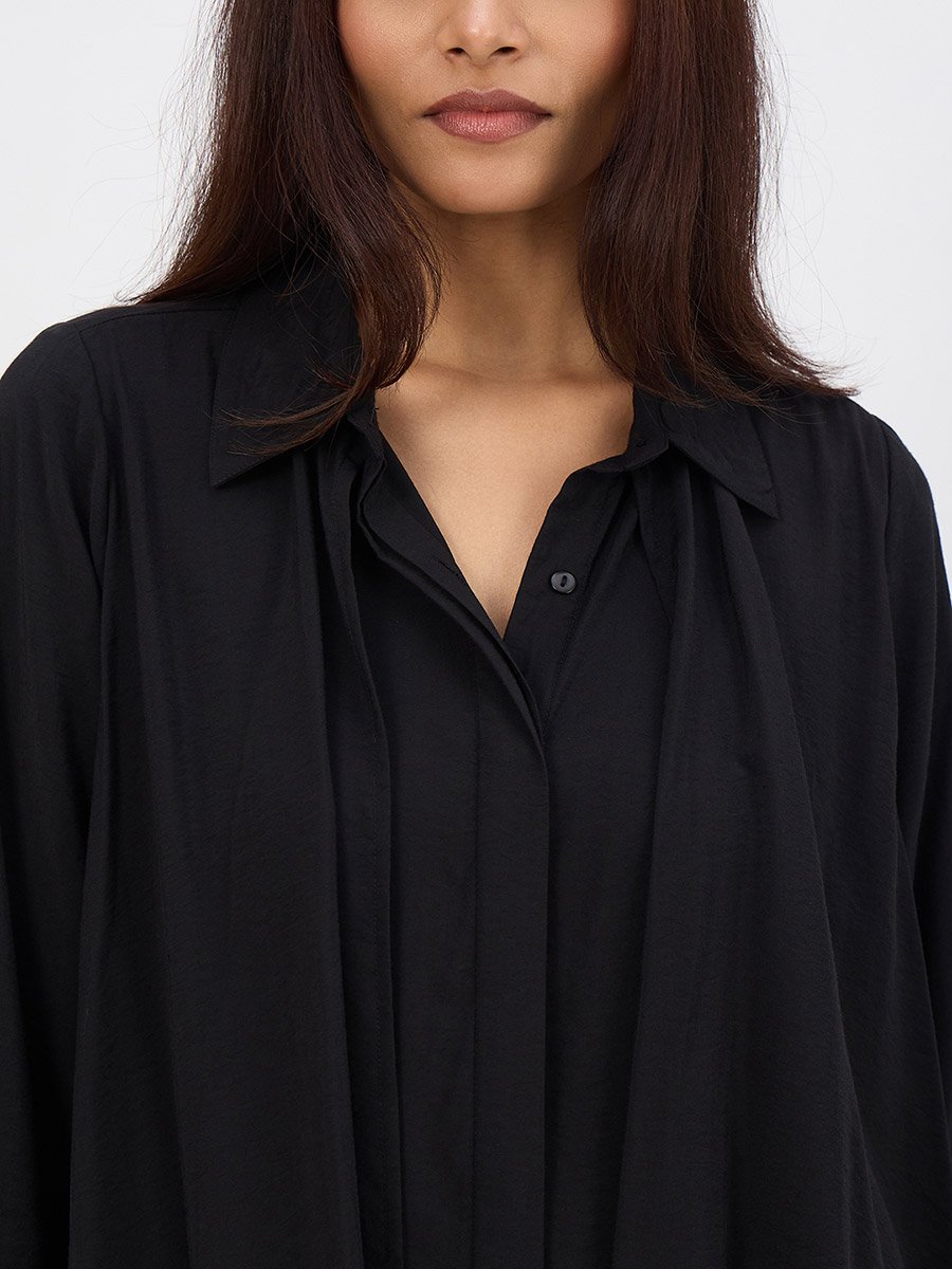 Women Black Asymmetric Top with Trousers Co-Ords