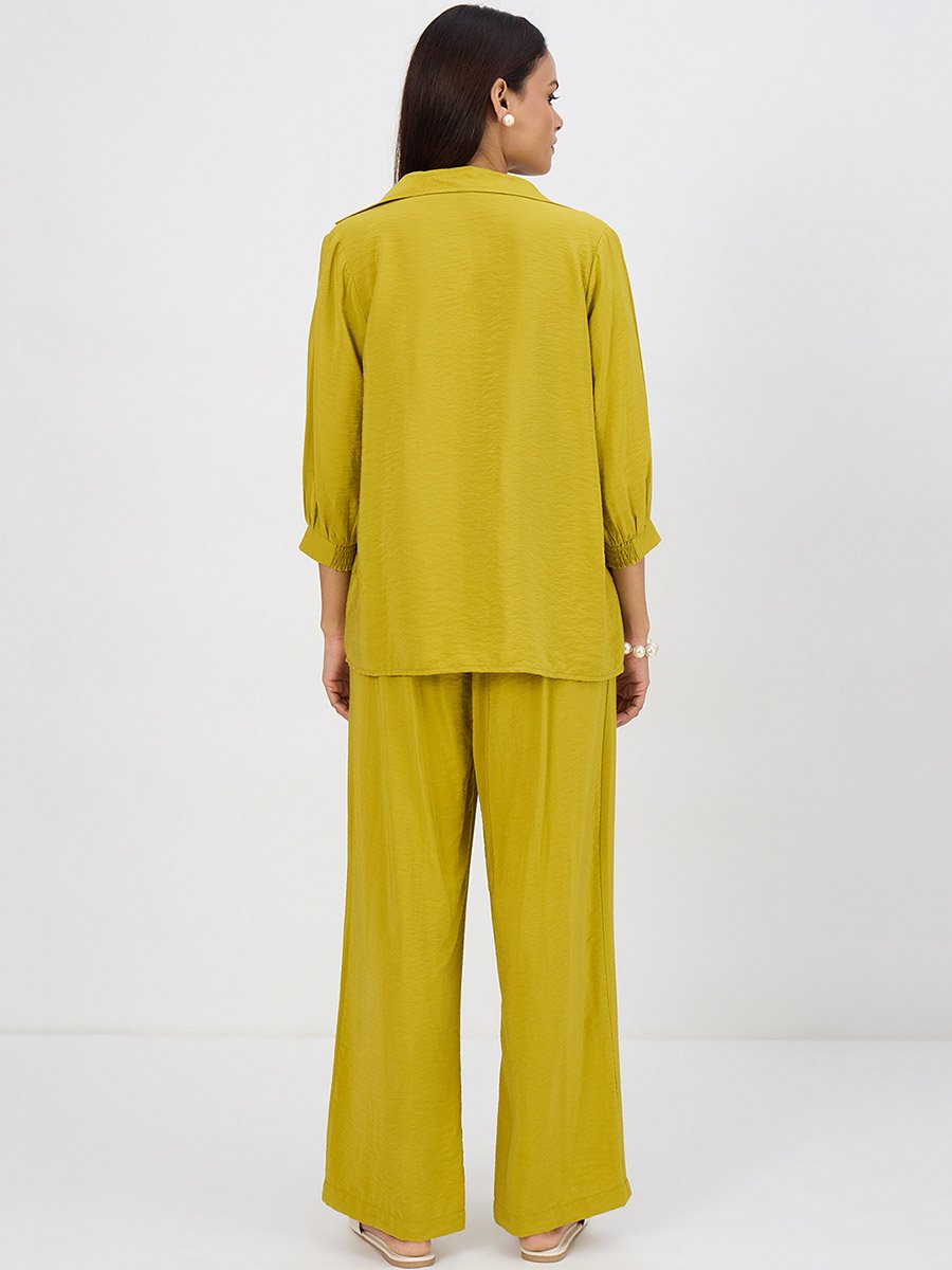 Women Green Pleat Detail Top with Trousers Co-Ords