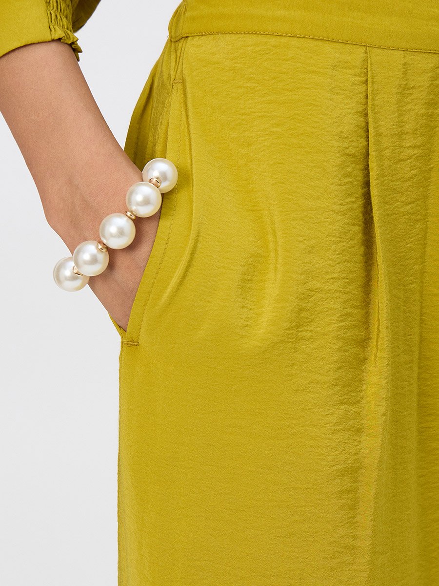 Women Green Pleat Detail Top with Trousers Co-Ords