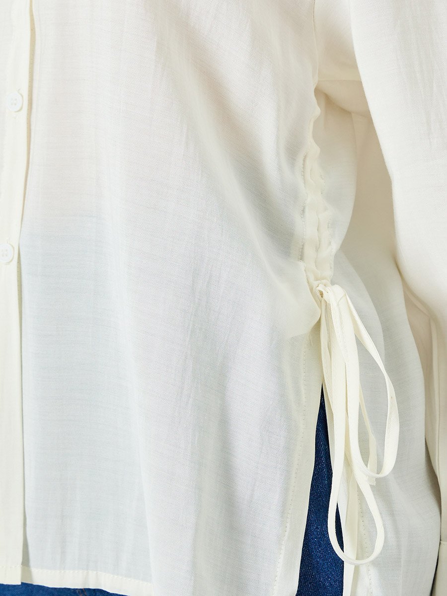 Women Off White Sheer Shirt with Side Tie Detail