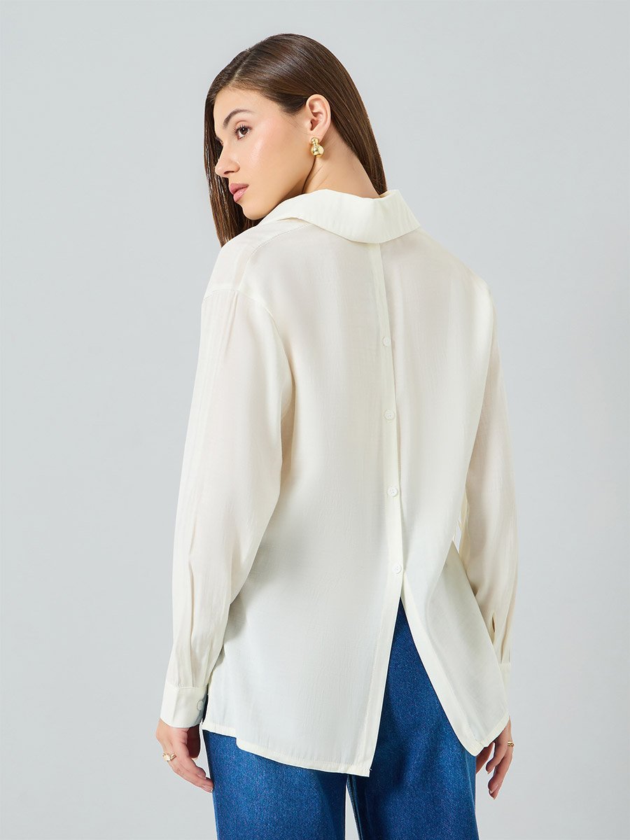 Women Off White Sheer Shirt with Side Tie Detail