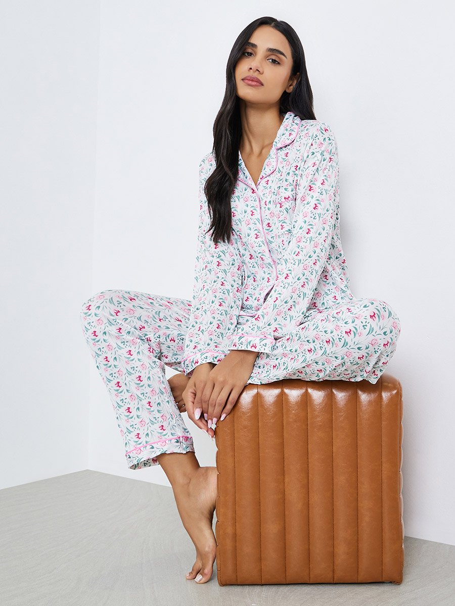 Floral Print Shirt and Pyjama Set