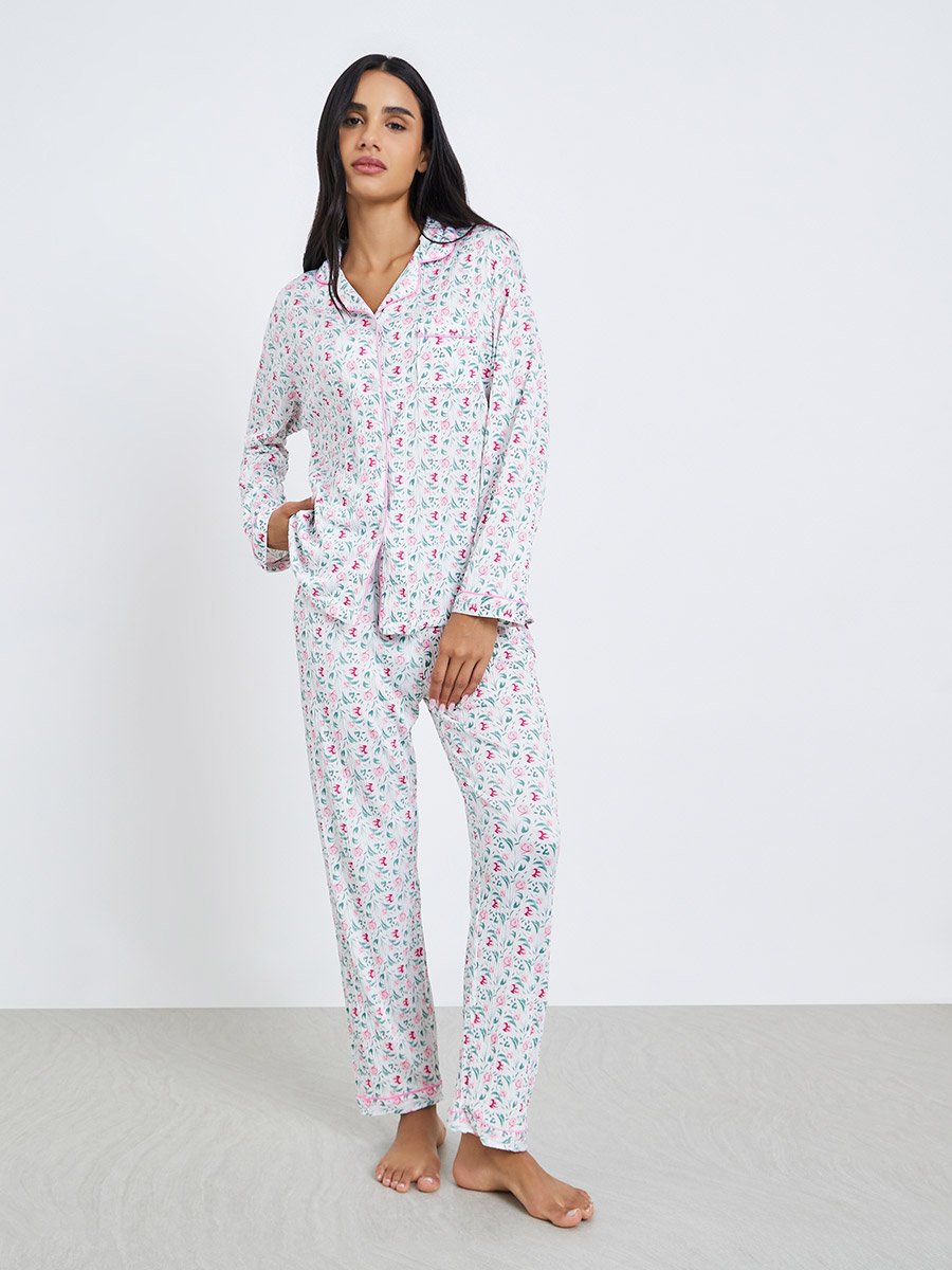 Floral Print Shirt and Pyjama Set