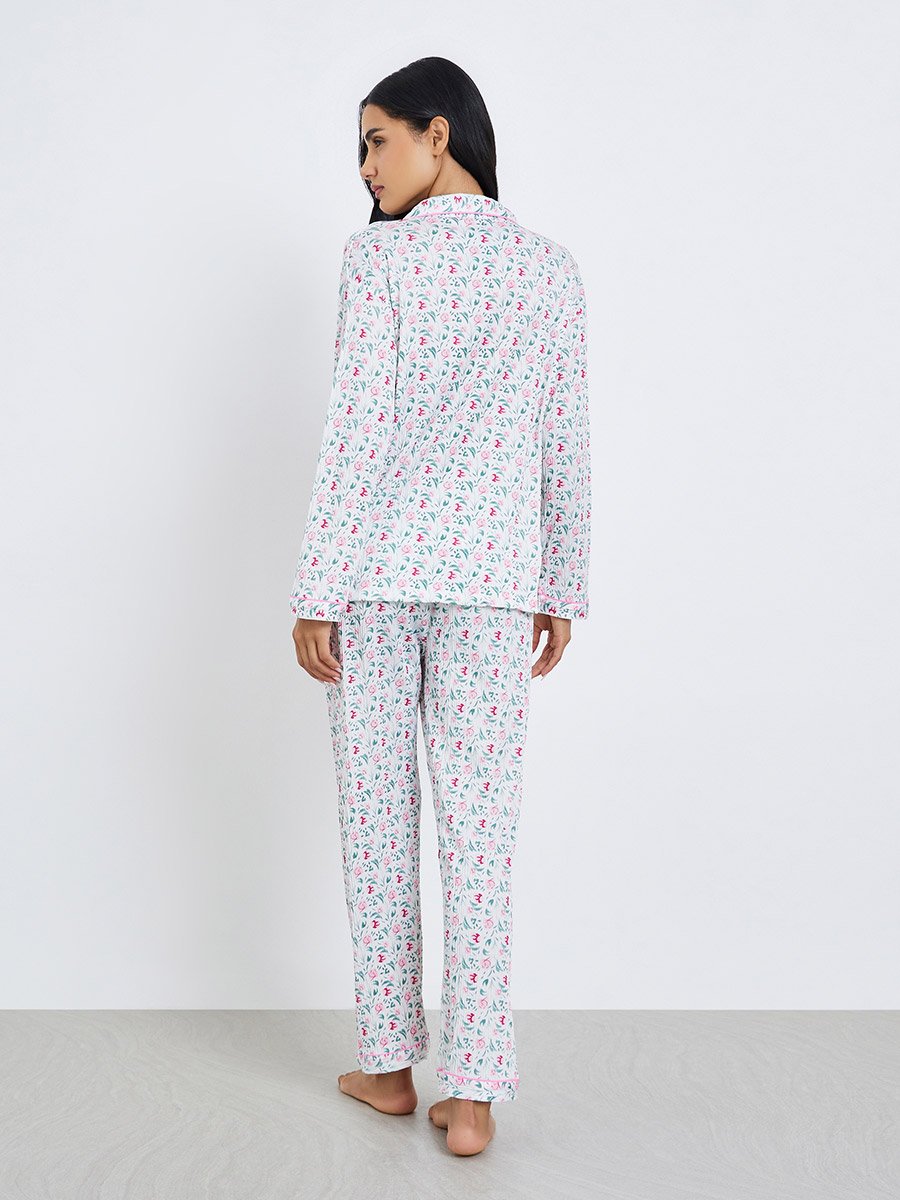 Floral Print Shirt and Pyjama Set