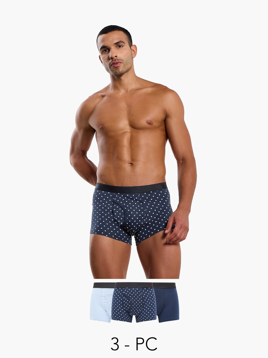 Men Assorted Cotton Hipster Trunks - Pack of 3