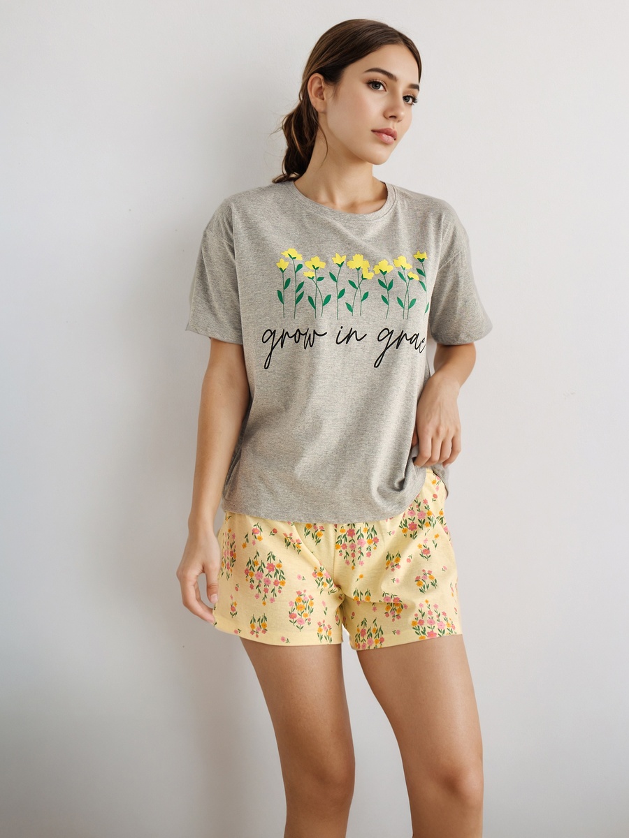 Cotton T-Shirt and Pyjama Shorts Set