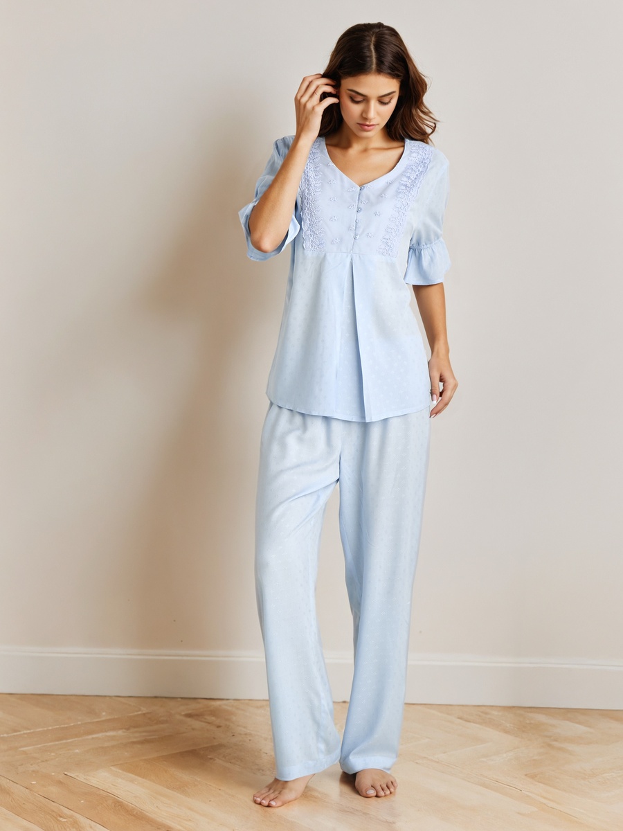 Viscose Buttoned Top and Pyjama Pants Set