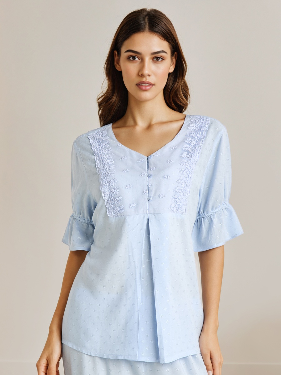 Viscose Buttoned Top and Pyjama Pants Set